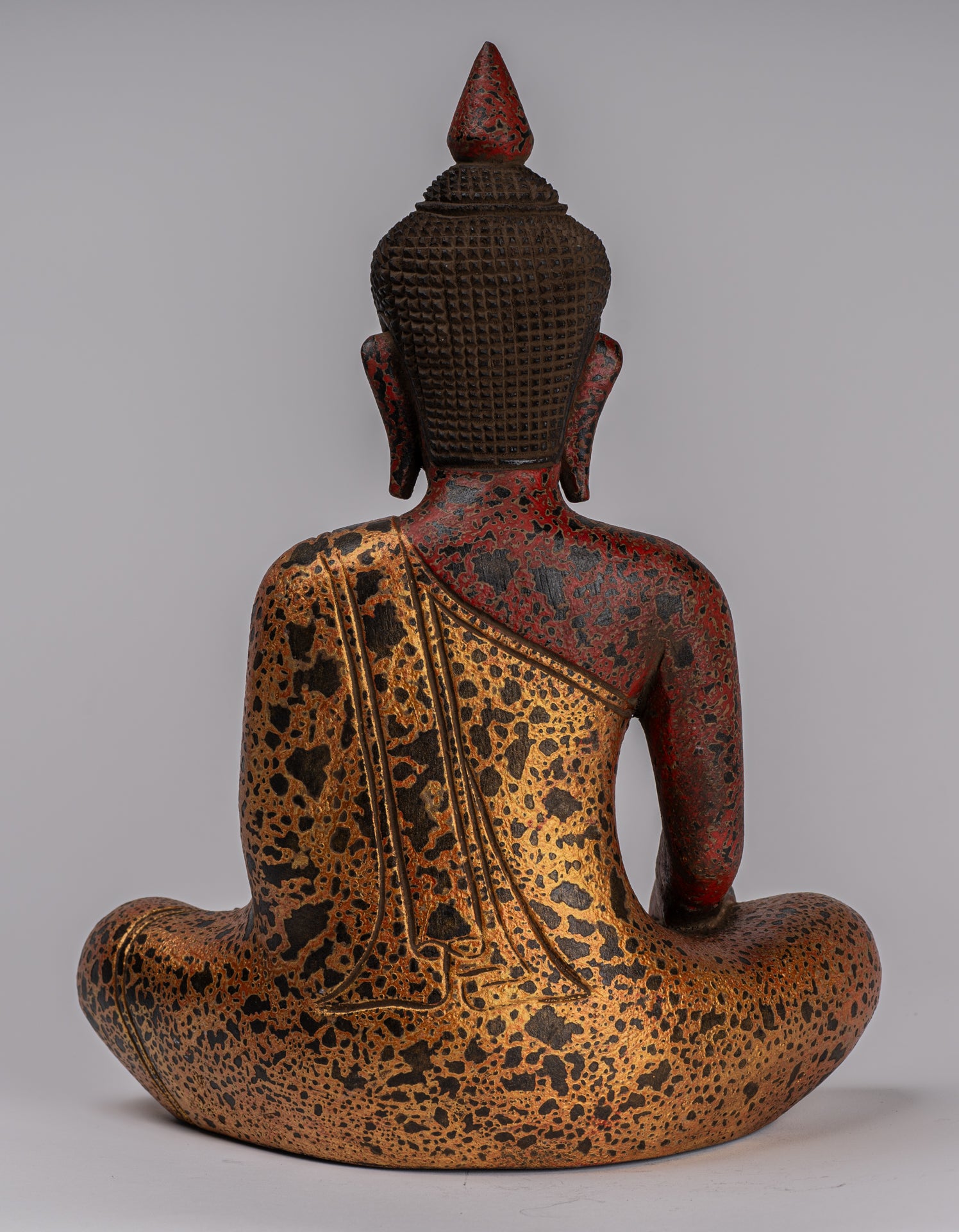 Copy of Buddha Statue - Antique Khmer Style SE Asia Seated Wood Enlightenment Buddha Statue - 33cm/13"