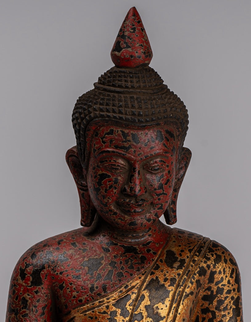 Copy of Buddha Statue - Antique Khmer Style SE Asia Seated Wood Enlightenment Buddha Statue - 33cm/13"