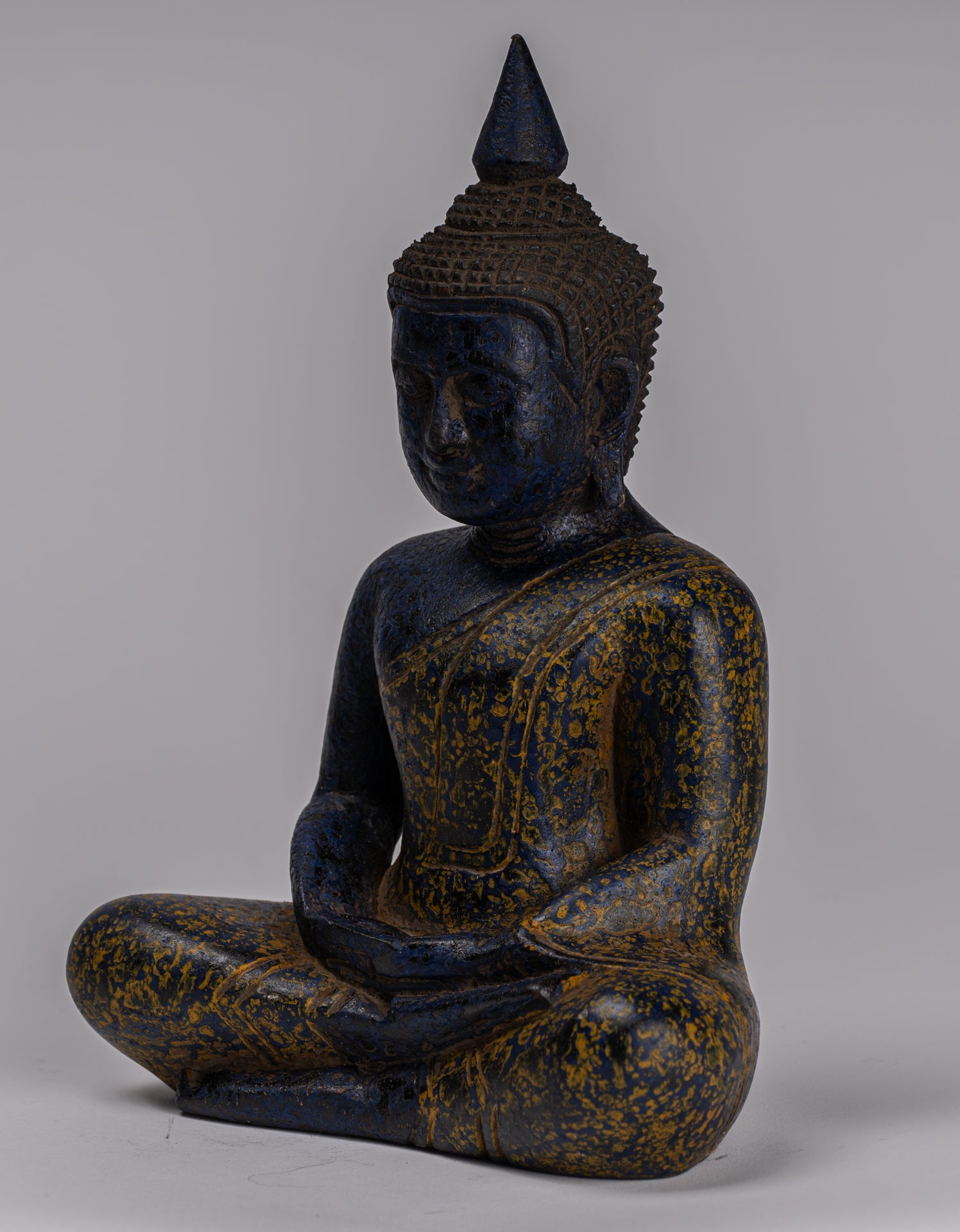 Escultura de Buda - Estatua de Buda de madera de estilo jemer antiguo Dhyana Meditation Mudra - 22cm/9 "