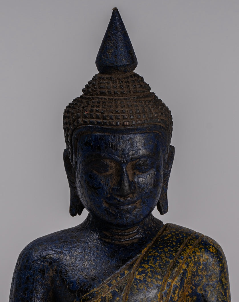 Escultura de Buda - Estatua de Buda de madera de estilo jemer antiguo Dhyana Meditation Mudra - 22cm/9 "