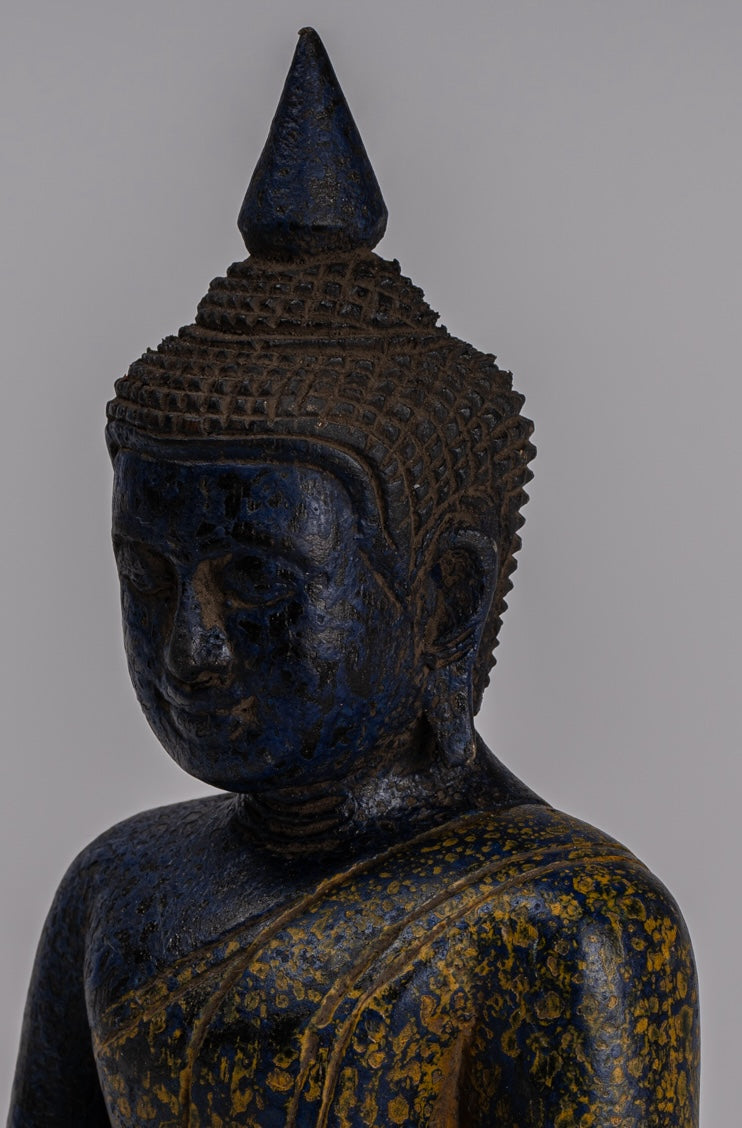 Escultura de Buda - Estatua de Buda de madera de estilo jemer antiguo Dhyana Meditation Mudra - 22cm/9 "