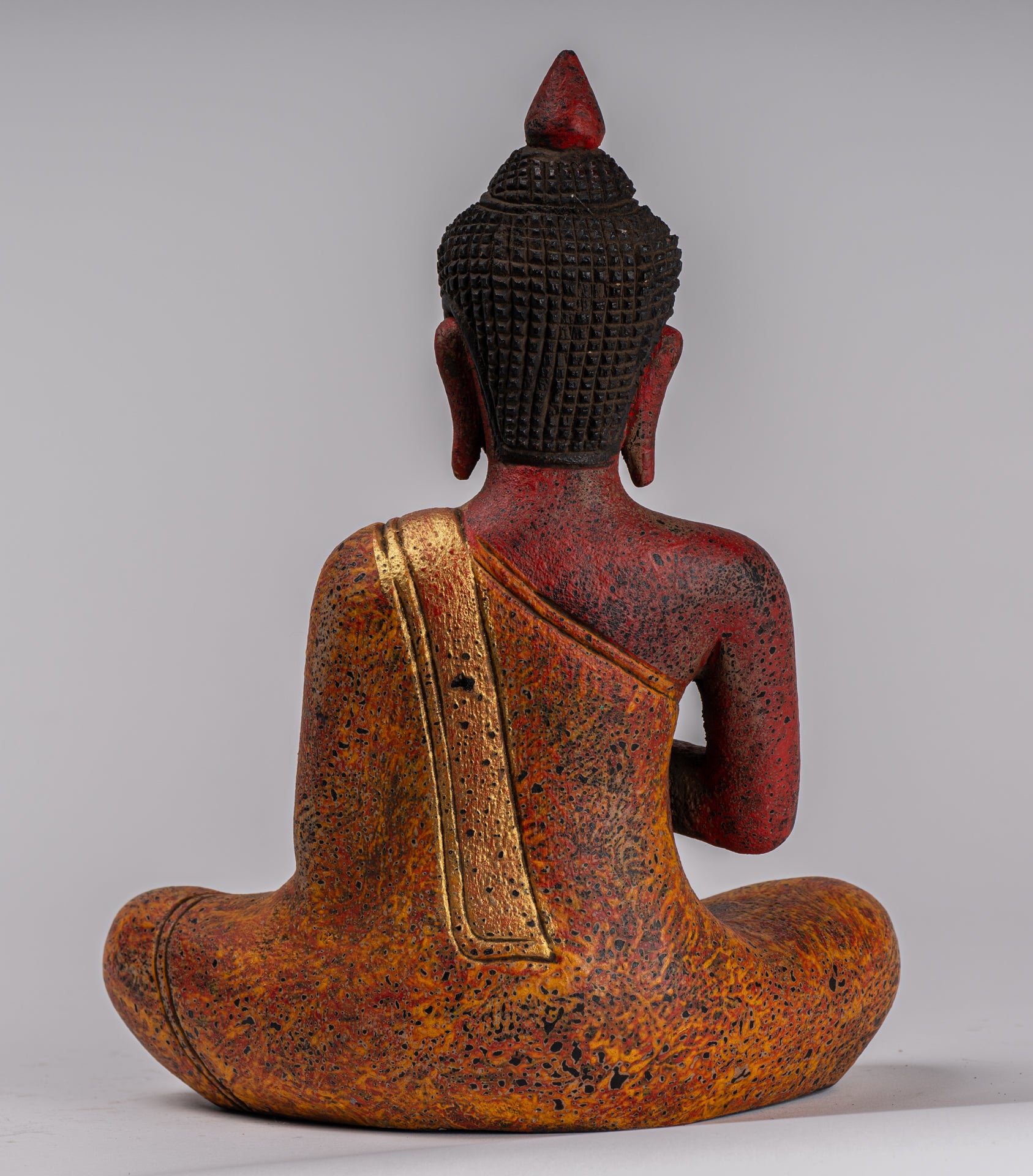 Buddha Statue - Antique Khmer Style Cambodia Seated Wood Buddha Statue Teaching Mudra - 26cm/10"