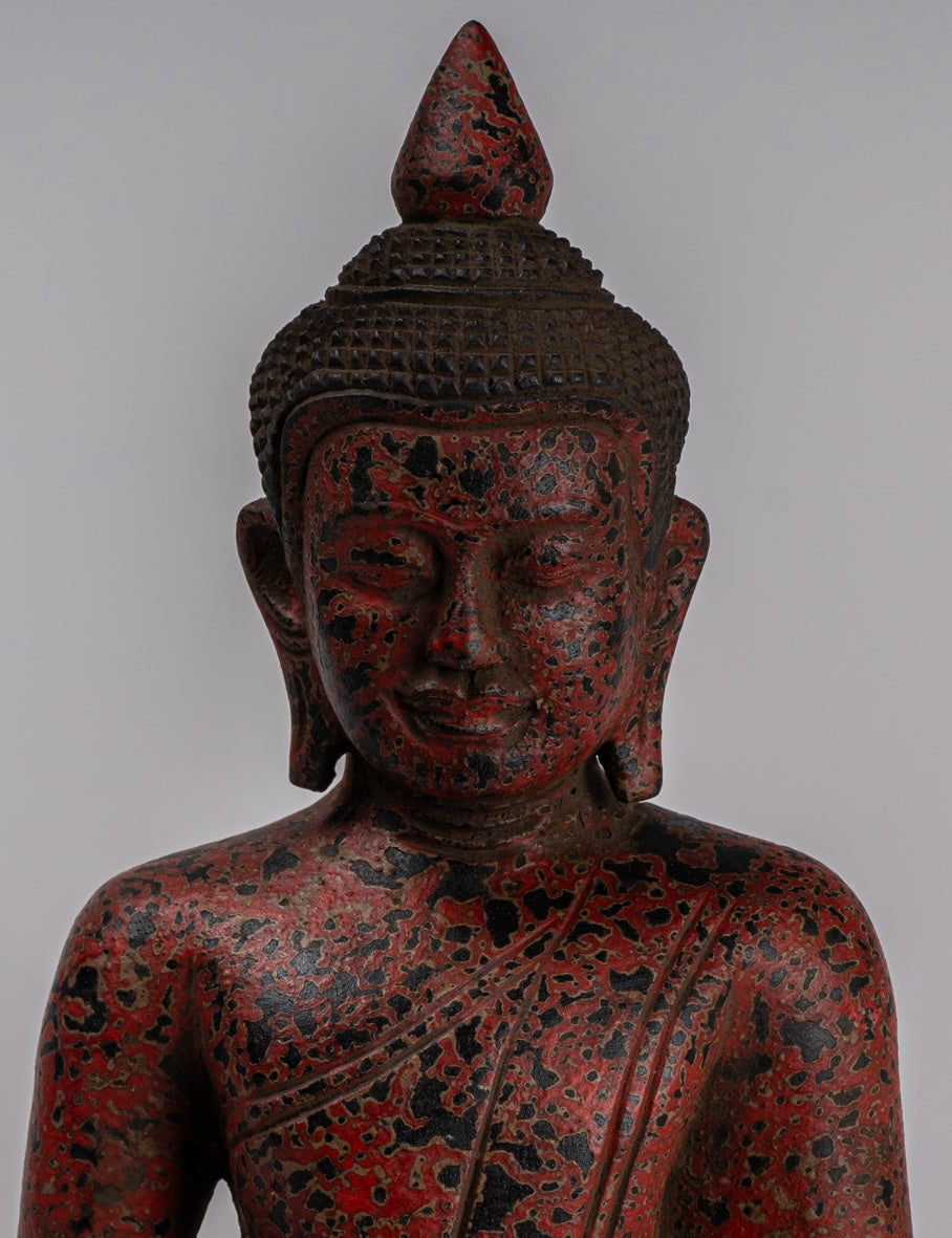 Escultura de Buda - Estatua de Buda de madera de estilo jemer antiguo Dhyana Meditation Mudra - 26 cm/10 "