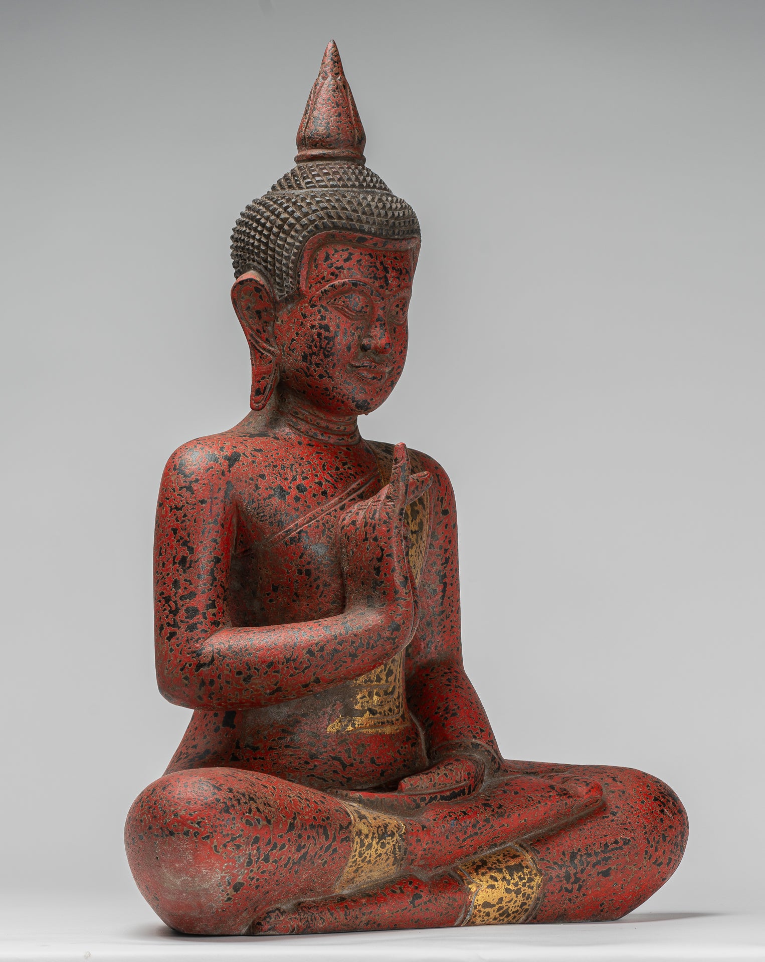 Buddha Statue - Antique Khmer Style Cambodia Seated Wood Buddha Statue Teaching Mudra - 54cm/22"