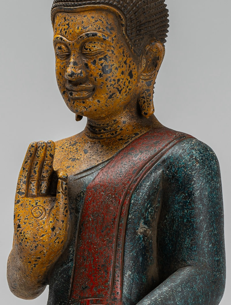 Buddha Statue - Antique Khmer Style Cambodia Seated Wood Buddha Statue Teaching Mudra - 44cm/18"