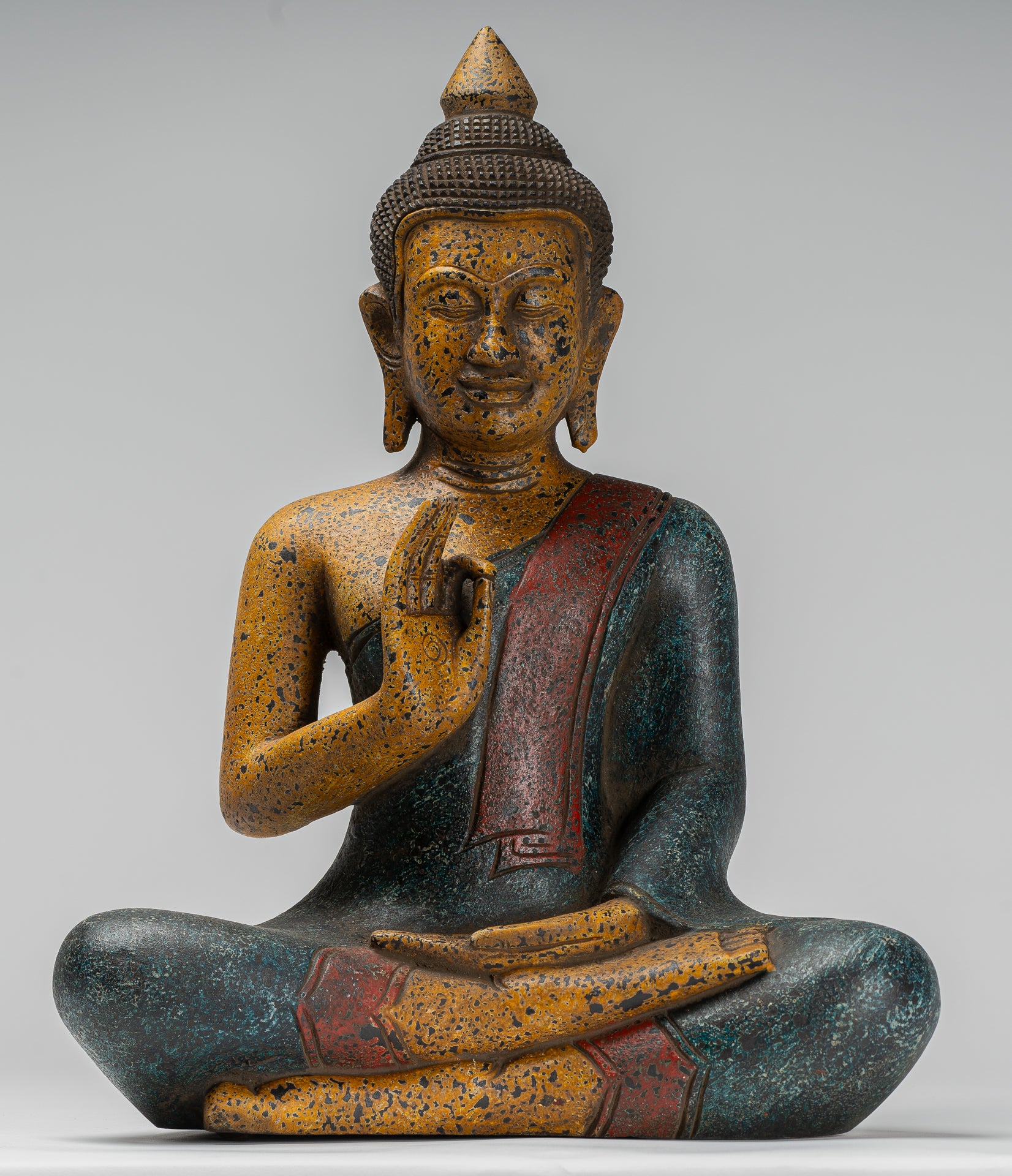 Buddha Statue - Antique Khmer Style Cambodia Seated Wood Buddha Statue Teaching Mudra - 44cm/18"