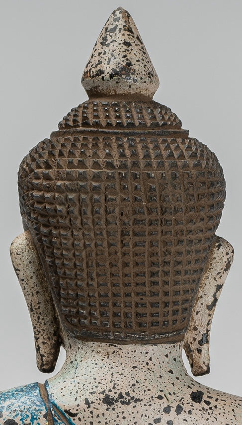 Escultura de Buda - Estatua de Buda Sentada de madera de estilo jemer antiguo Dhyana Meditation Mudra - 27 cm/11 "