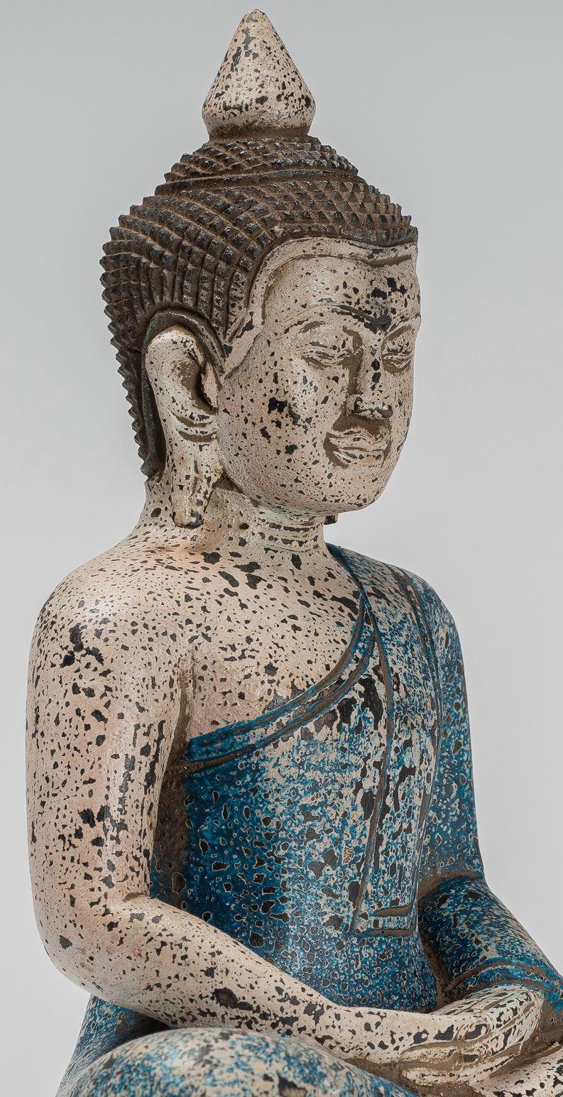 Escultura de Buda - Estatua de Buda Sentada de madera de estilo jemer antiguo Dhyana Meditation Mudra - 27 cm/11 "