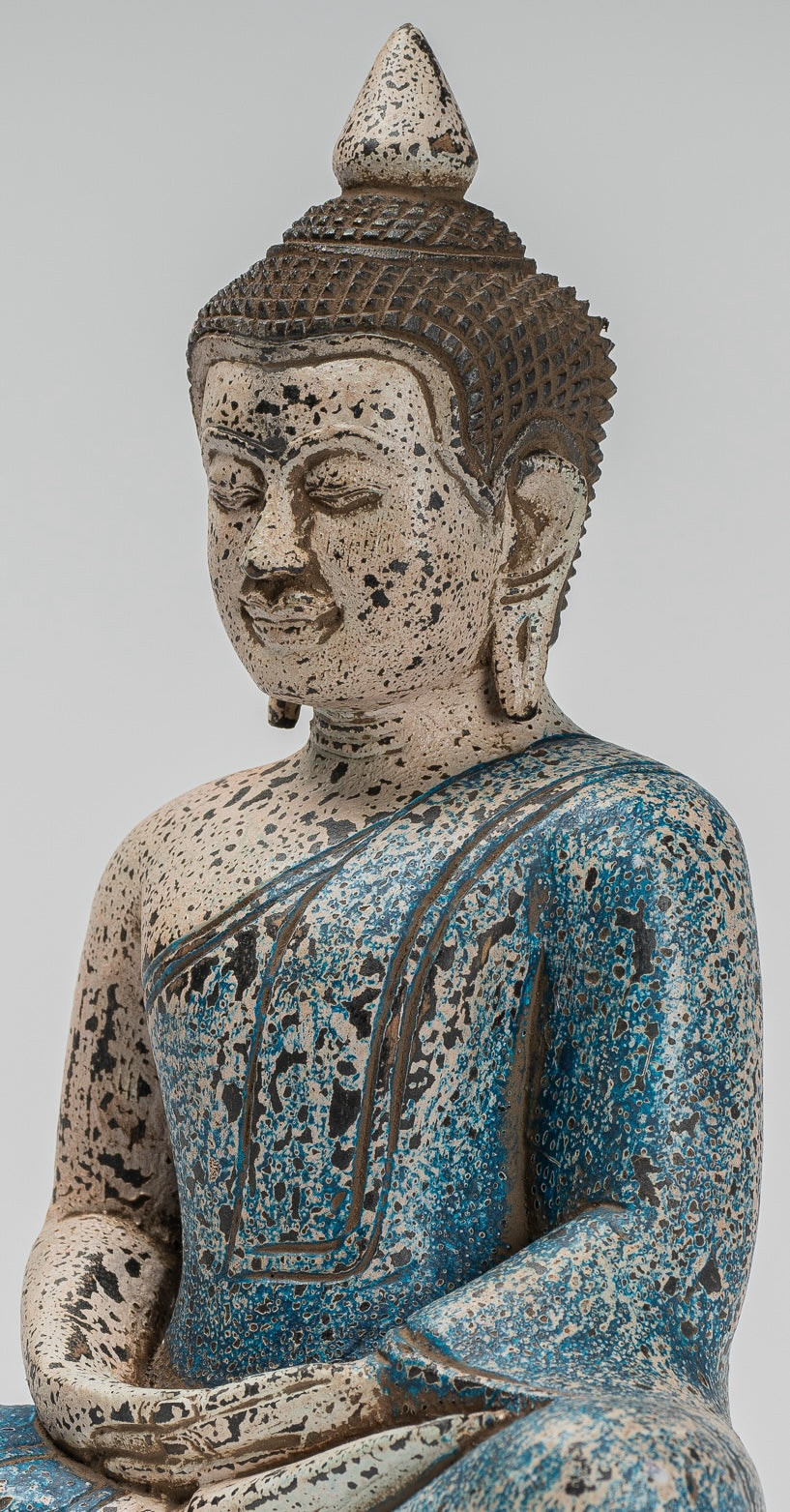 Escultura de Buda - Estatua de Buda Sentada de madera de estilo jemer antiguo Dhyana Meditation Mudra - 27 cm/11 "