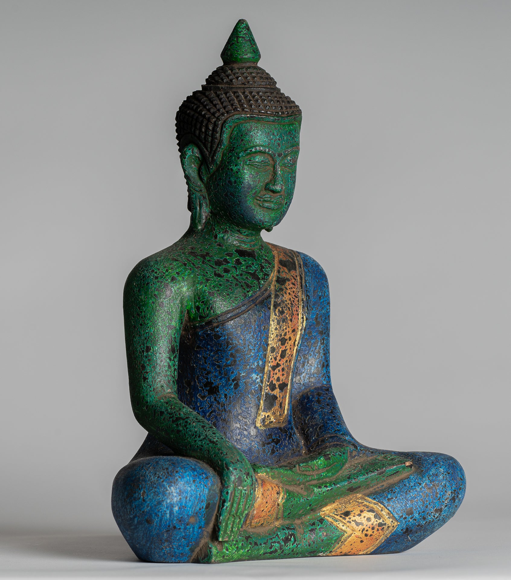 Statue Buddha - Antique Khmer Style SE Asia seduto l'Illuminismo in legno Statua Buddha - 27 cm/11 "