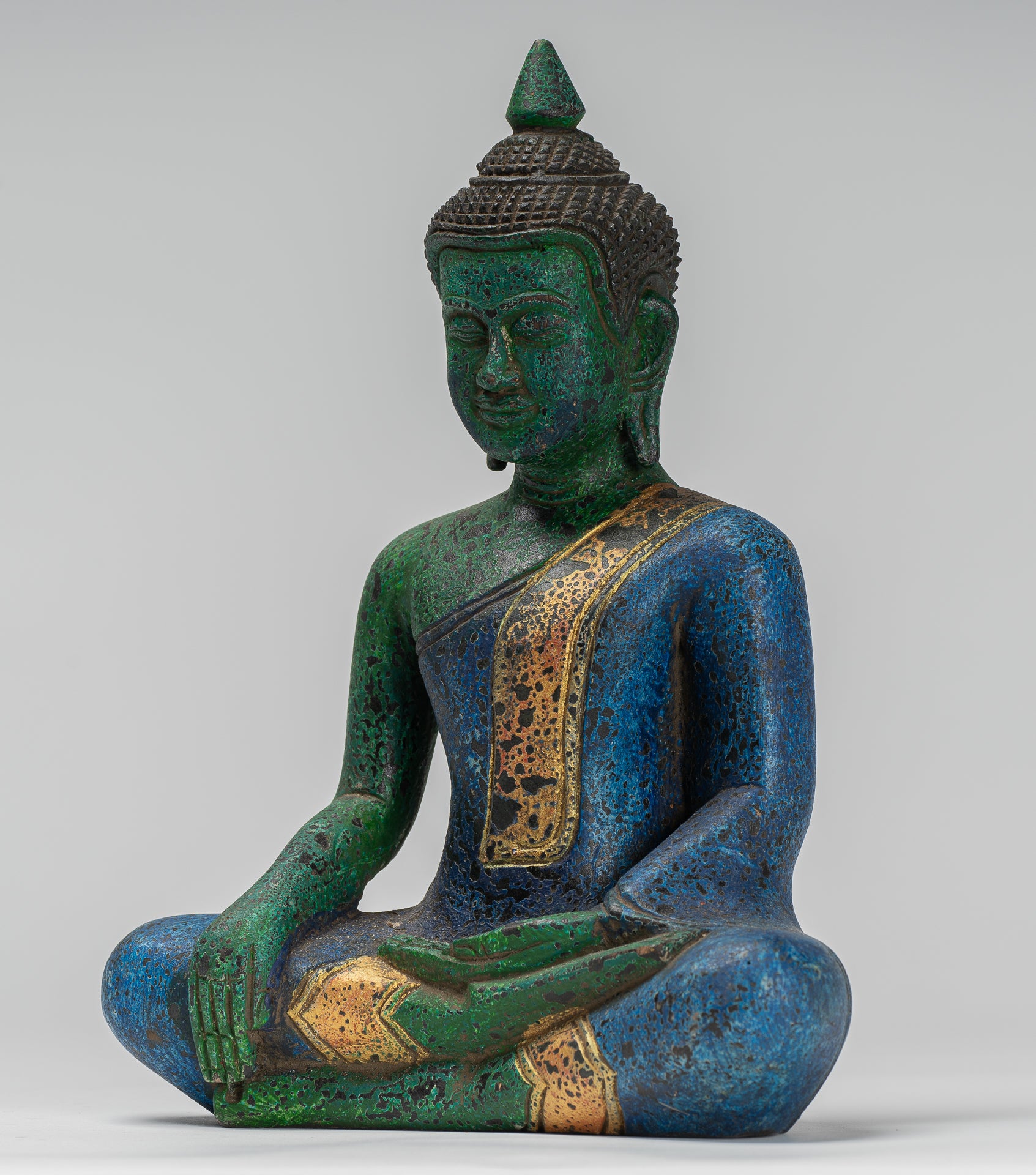 Statue Buddha - Antique Khmer Style SE Asia seduto l'Illuminismo in legno Statua Buddha - 27 cm/11 "