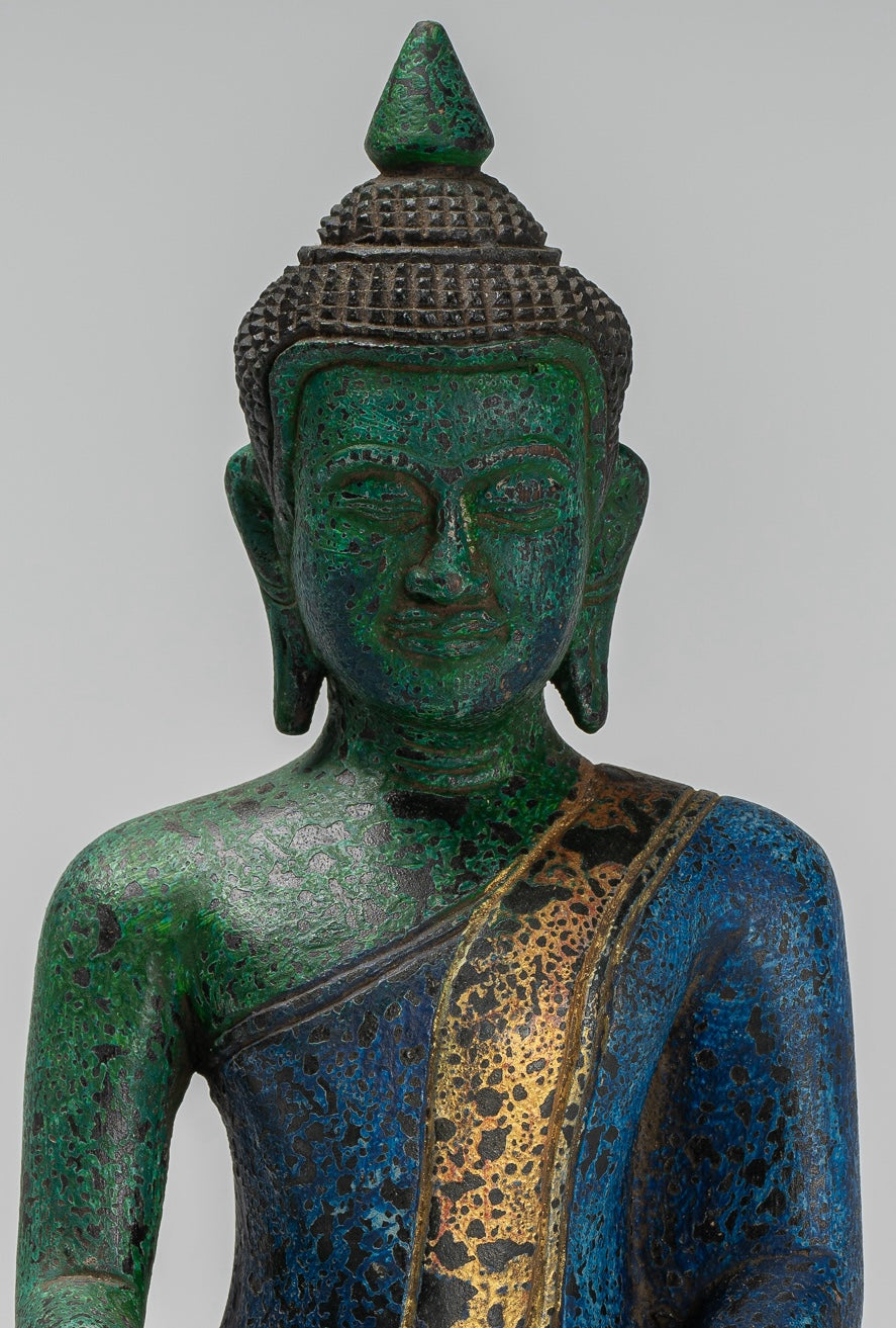 Statue Buddha - Antique Khmer Style SE Asia seduto l'Illuminismo in legno Statua Buddha - 27 cm/11 "