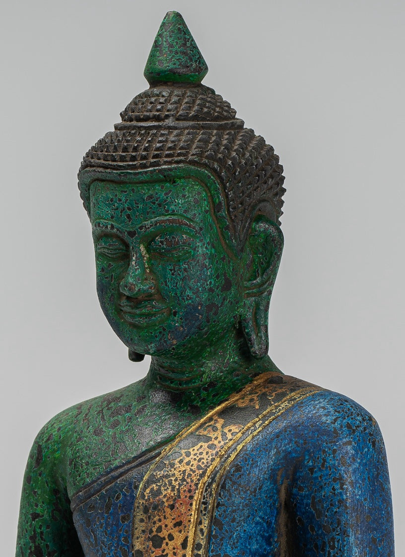 Statue Buddha - Antique Khmer Style SE Asia seduto l'Illuminismo in legno Statua Buddha - 27 cm/11 "