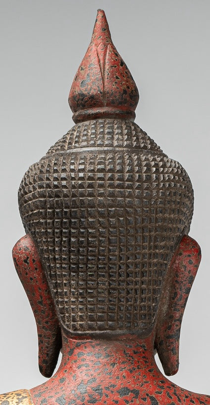 Buddha Statue - Antique Khmer Style SE Asia Seated Wood Meditation Buddha Statue - 53cm/21"