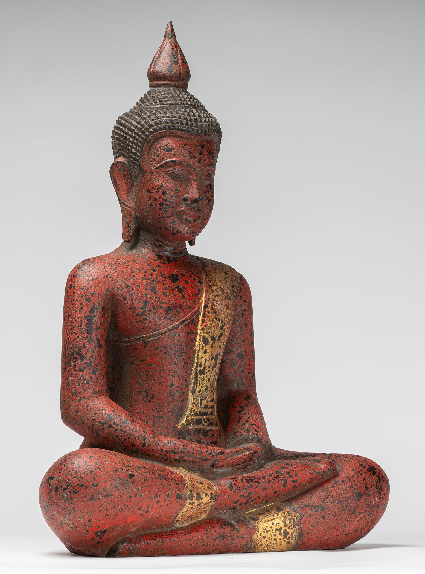 Buddha Statue - Antique Khmer Style SE Asia Seated Wood Meditation Buddha Statue - 53cm/21"