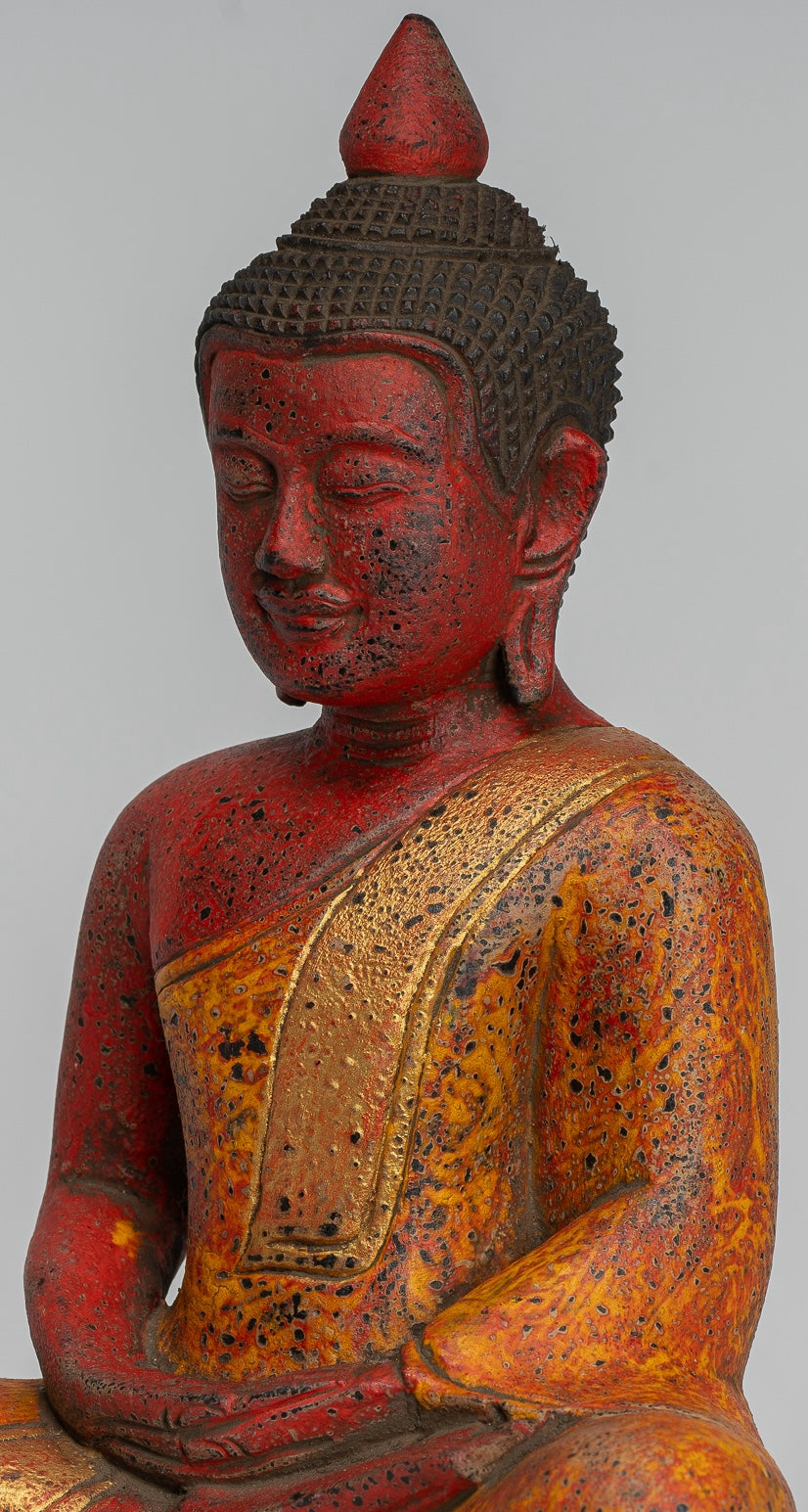 Sculpture de Bouddha - Style de style khmer antique assis Statue de Bouddha Dhyana Meditation Mudra - 27cm / 11 "