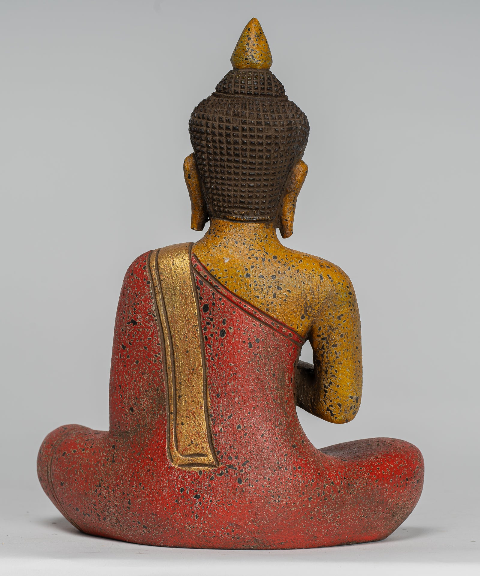 Buddha Statue - Antique Khmer Style Cambodia Seated Wood Buddha Statue Teaching Mudra - 26cm/10"