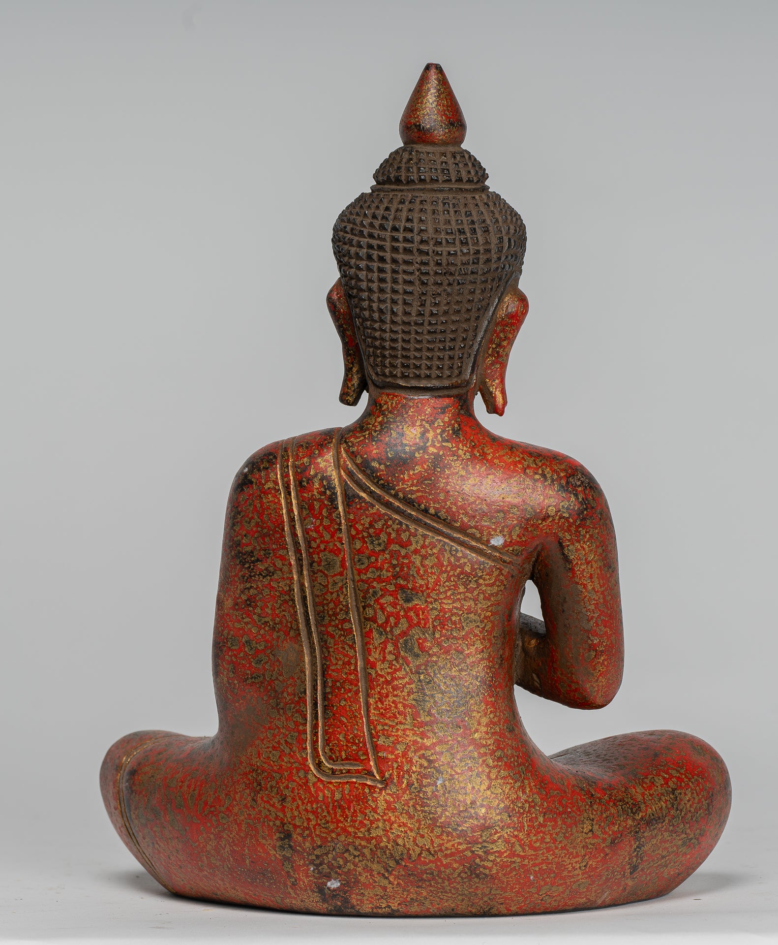 Buddha Statue - Antique Khmer Style Cambodia Seated Wood Buddha Statue Teaching Mudra - 27cm/11"