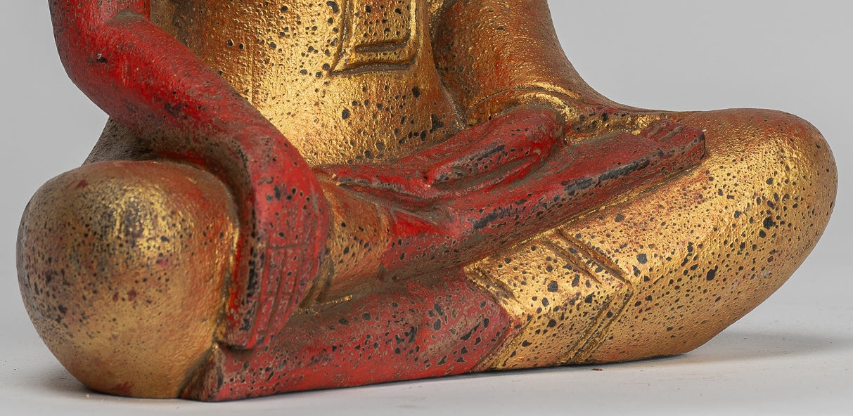 Buddha Statue - Antique Khmer Style SE Asia Seated Wood Enlightenment Buddha Statue - 27cm/11"
