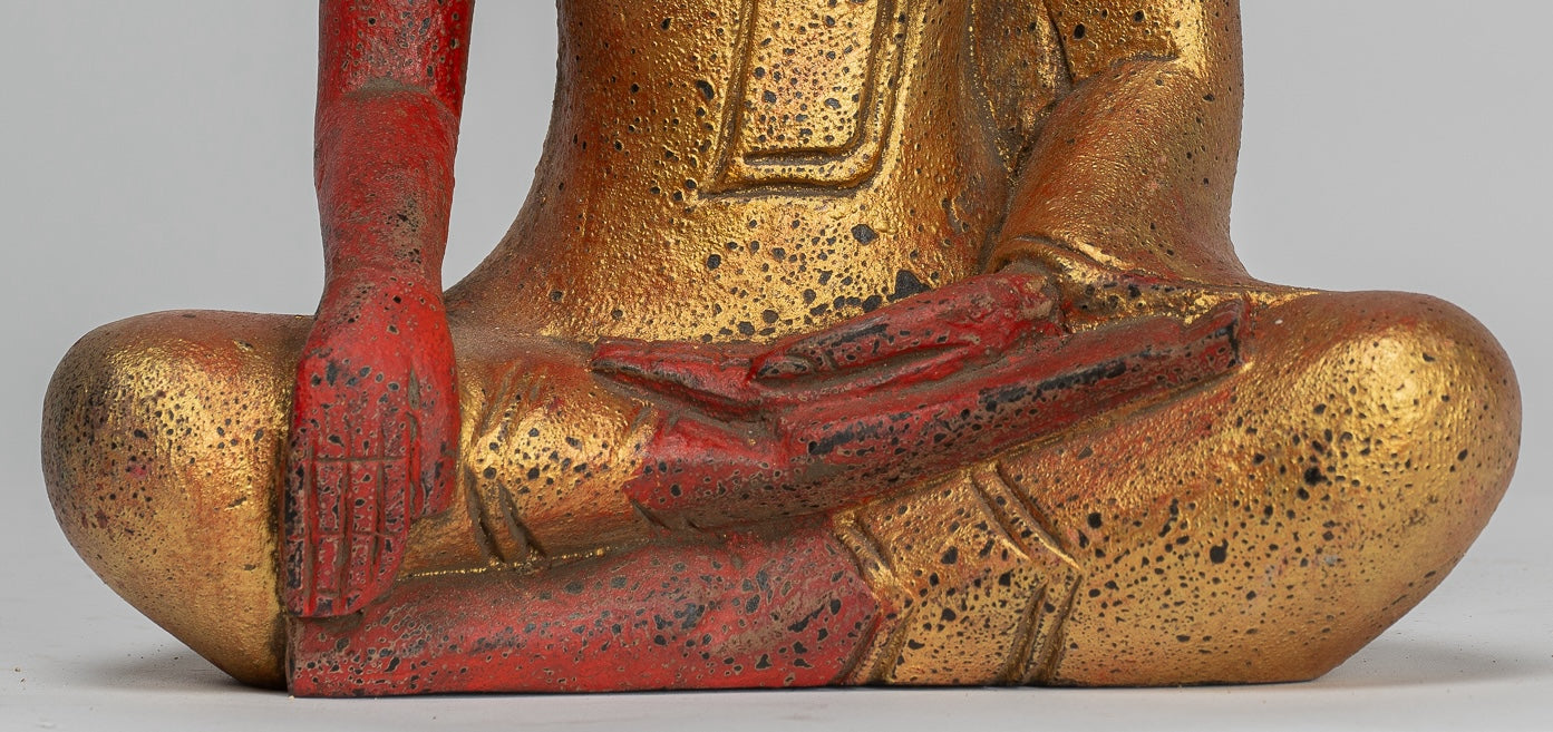 Buddha Statue - Antique Khmer Style SE Asia Seated Wood Enlightenment Buddha Statue - 27cm/11"