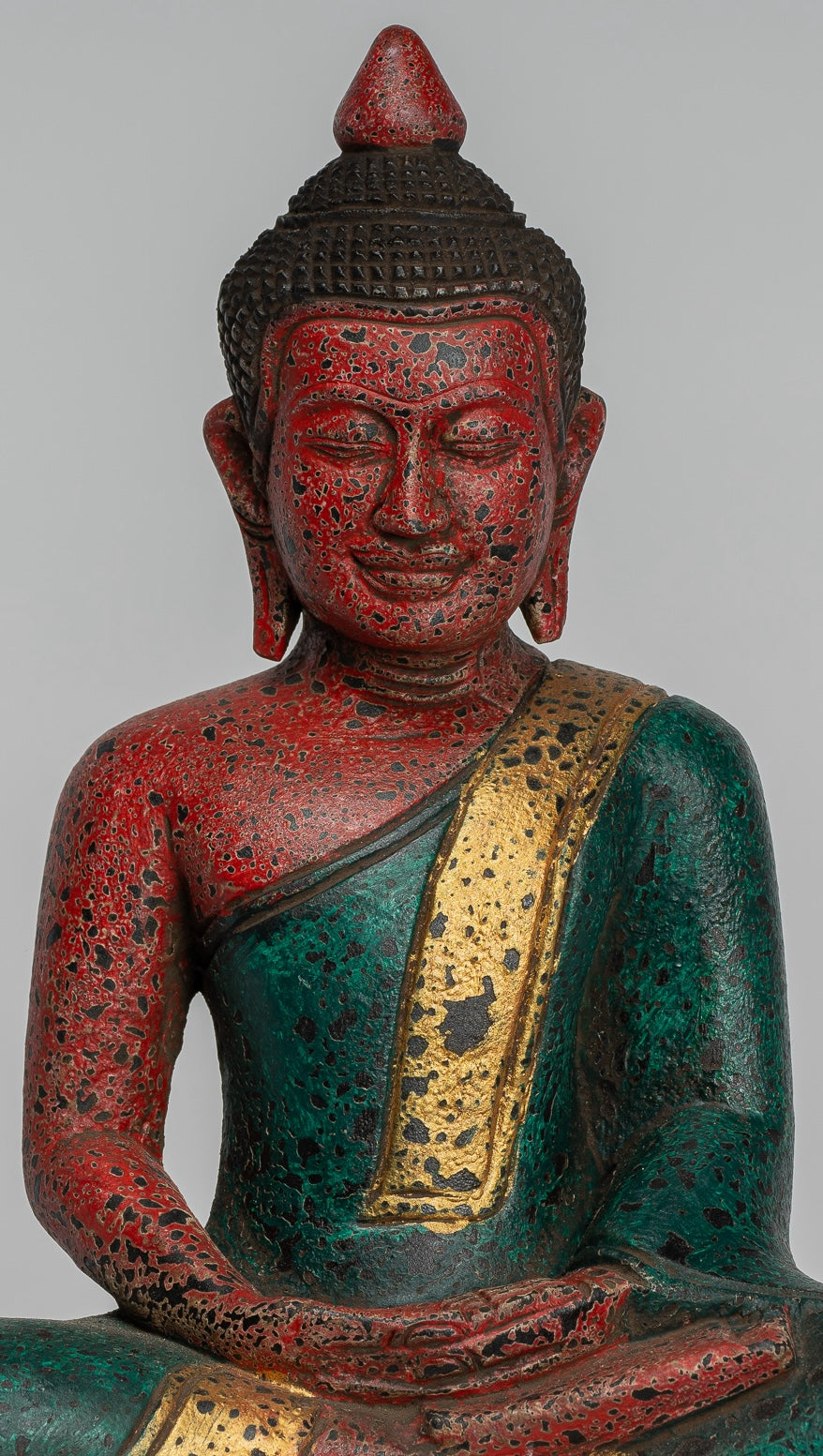 Buddha Sculpture - Antique Khmer Style Wood Seated Buddha Statue Dhyana Meditation Mudra - 26cm/10"