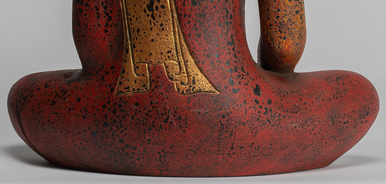 Buddha Statue - Antique Khmer Style SE Asia Seated Wood Enlightenment Buddha Statue - 46cm/18"