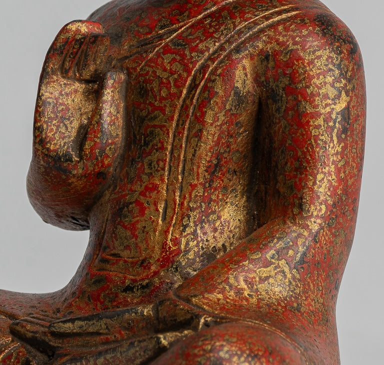 Buddha Sculpture - Buddha - Antique Khmer Style Seated Wood Buddha Statue Teaching Mudra - 20cm/8"