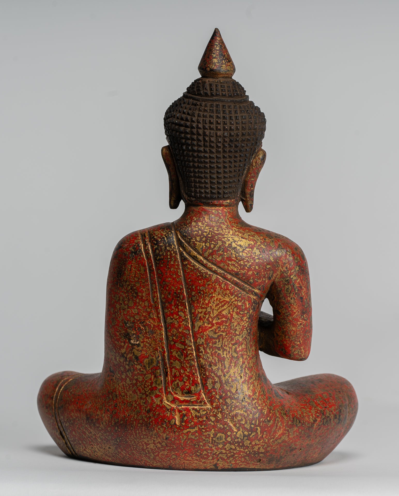 Buddha Sculpture - Buddha - Antique Khmer Style Seated Wood Buddha Statue Teaching Mudra - 20cm/8"