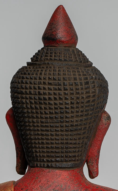 Buddha Sculpture - Antique Khmer Style Wood Seated Buddha Statue Dhyana Meditation Mudra - 27cm/11"