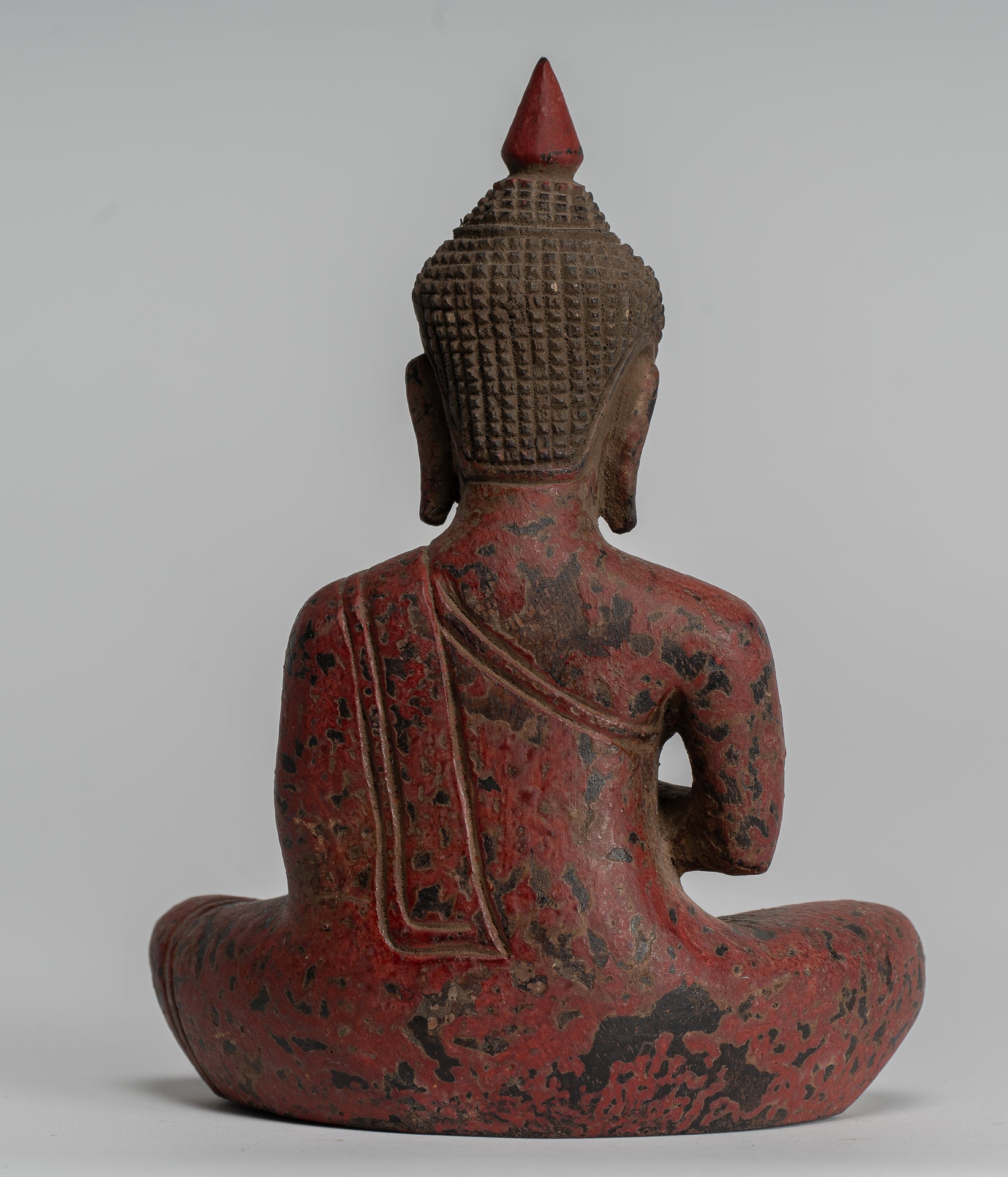 Buddha Sculpture - Buddha - Antique Khmer Style Seated Wood Buddha Statue Teaching Mudra - 17cm/7"