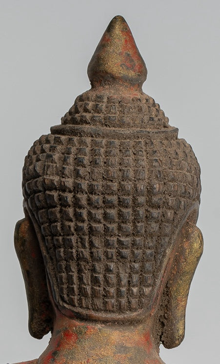 Buddha Sculpture - Antique Khmer Style Wood Seated Buddha Statue Dhyana Meditation Mudra - 20cm/8"