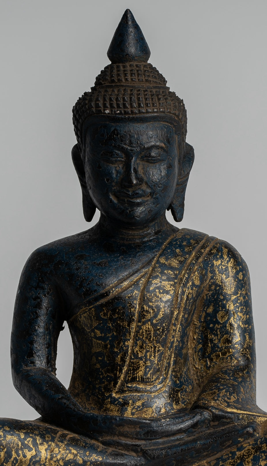 Buddha Sculpture - Antique Khmer Style Wood Seated Buddha Statue Dhyana Meditation Mudra - 20cm/8"