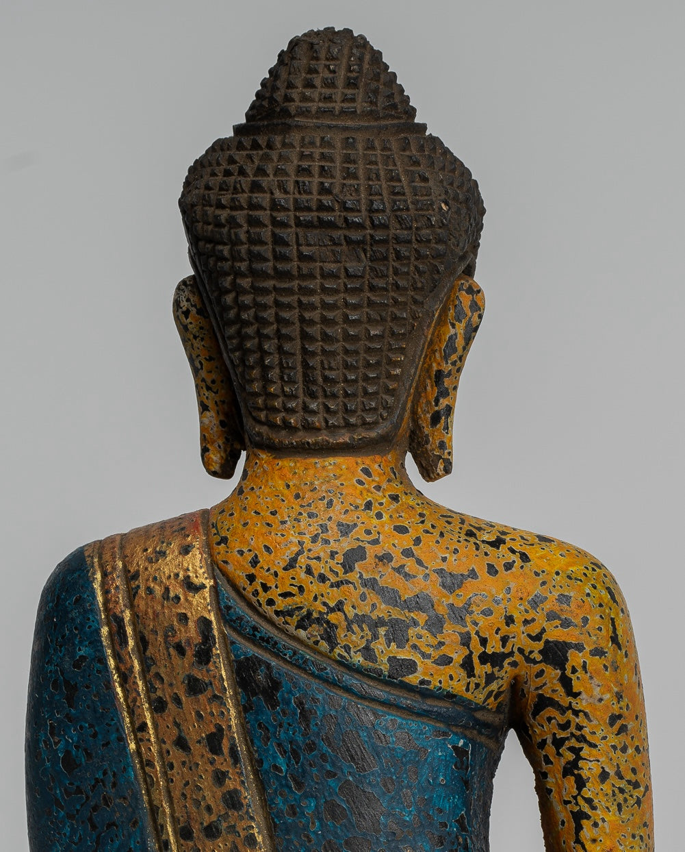 Buddha Statue - Antique Khmer Style SE Asia Seated Wood Enlightenment Buddha Statue - 19cm/8"