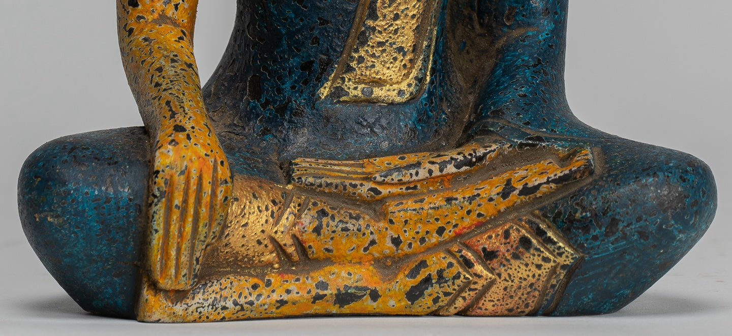 Buddha Statue - Antique Khmer Style SE Asia Seated Wood Enlightenment Buddha Statue - 19cm/8"