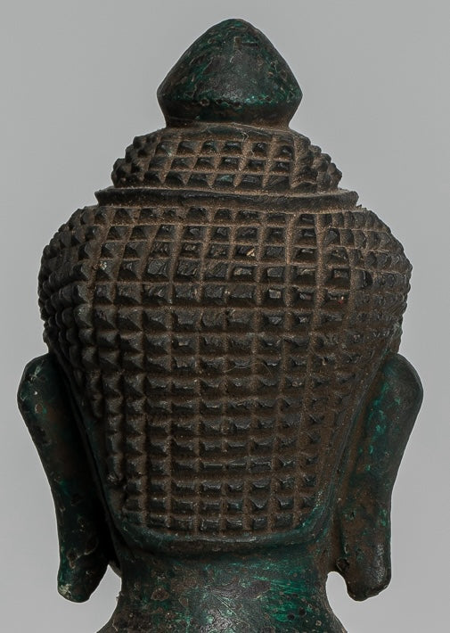 Buddha Statue - Antique Khmer Style SE Asia Seated Wood Enlightenment Buddha Statue - 20cm/8"