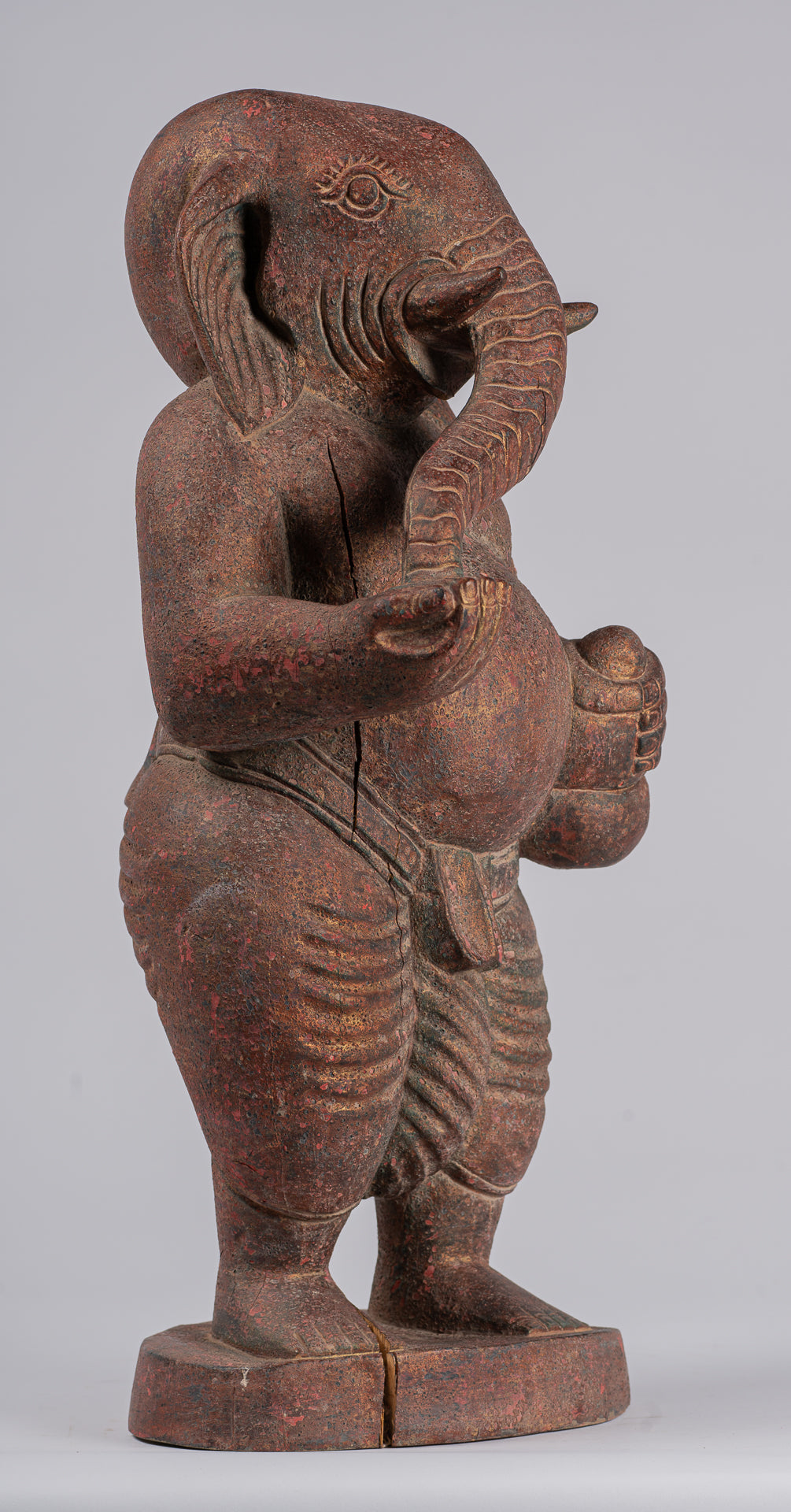 Elephant - Antique Khmer Style Standing Wood Elephant Statue - 53cm/21" Tall