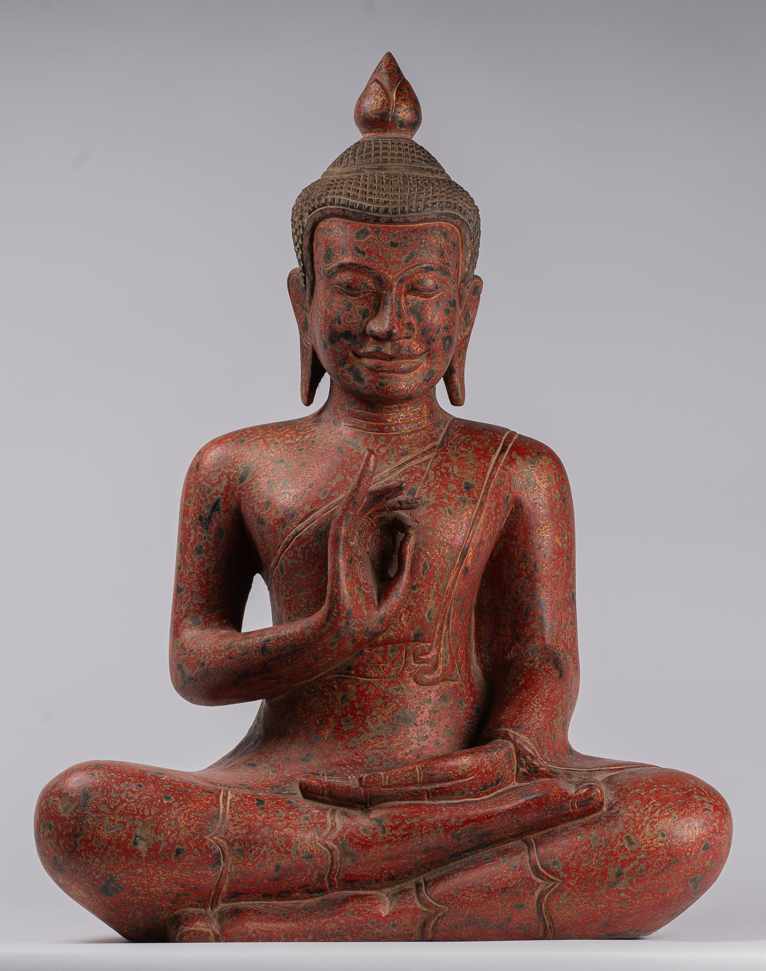 Buddha Statue - Antique Khmer Style Cambodia Seated Wood Buddha Statue Teaching Mudra - 78cm/31"