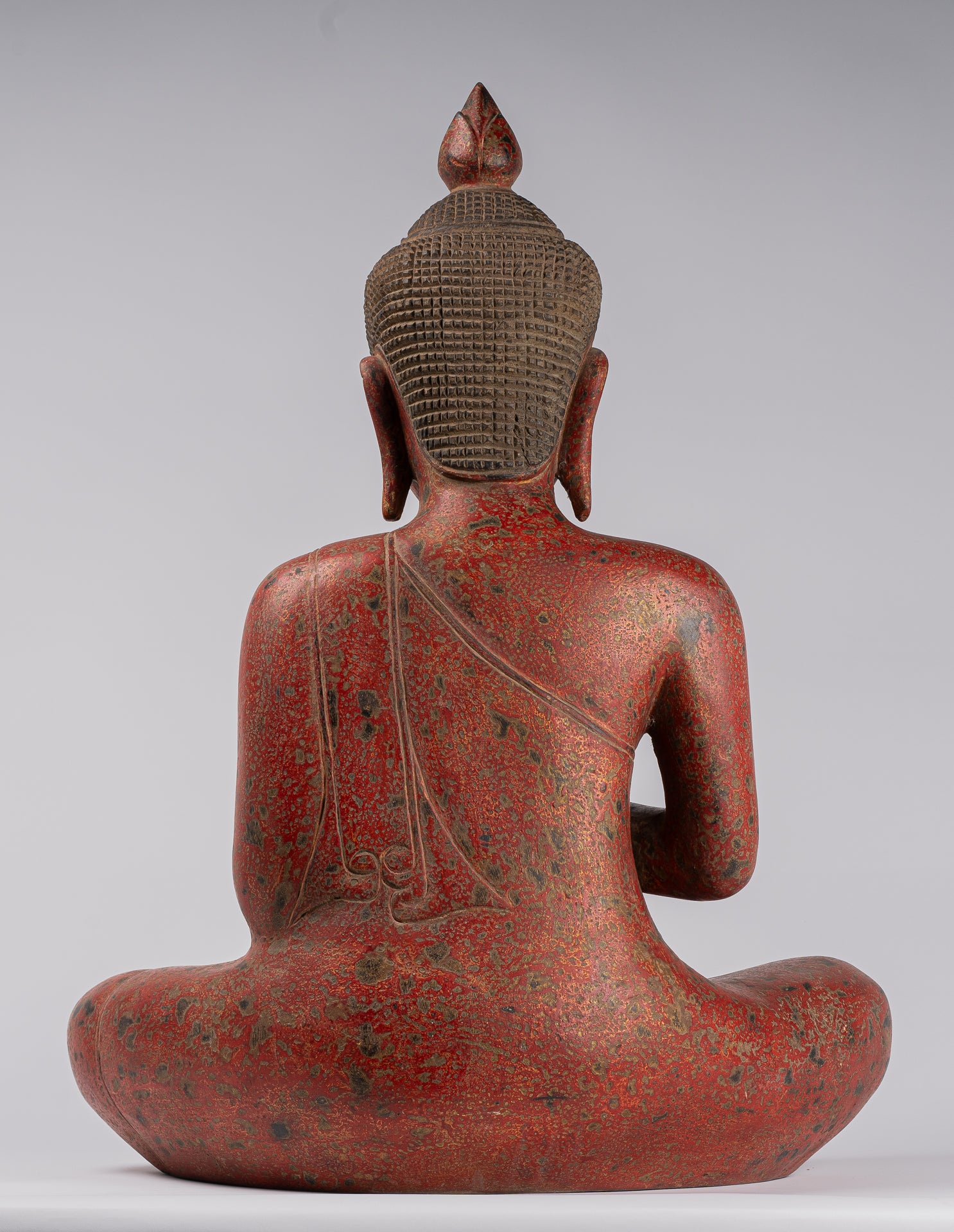 Buddha Statue - Antique Khmer Style Cambodia Seated Wood Buddha Statue Teaching Mudra - 78cm/31"