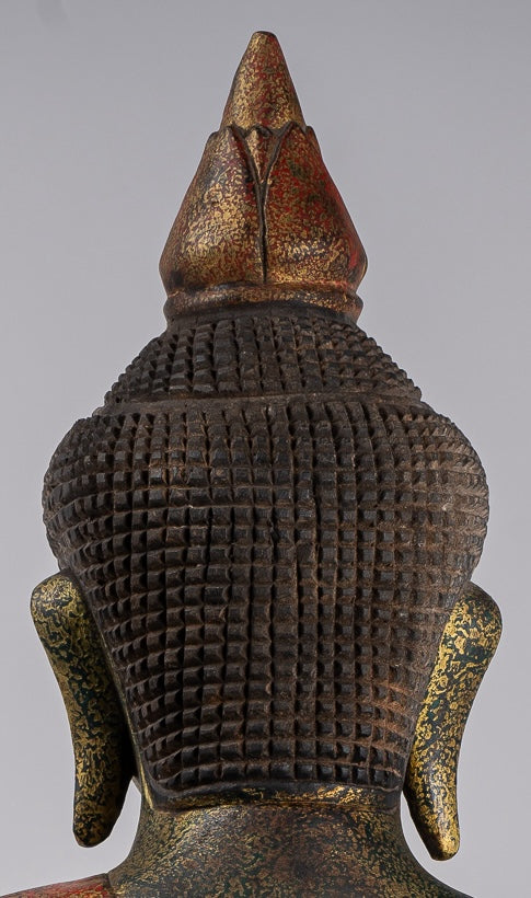 Buddha Statue - Antique Khmer Style Cambodia Seated Wood Buddha Statue Teaching Mudra - 71cm/28"