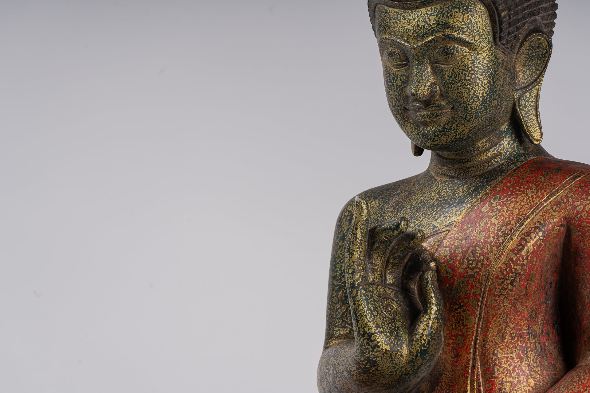 Buddha Statue - Antique Khmer Style Cambodia Seated Wood Buddha Statue Teaching Mudra - 71cm/28"