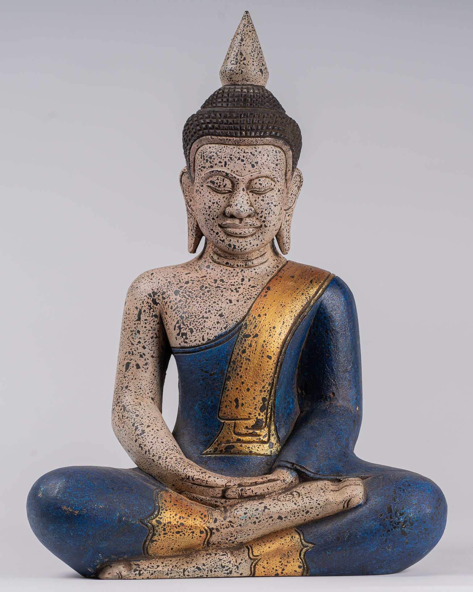 Buddha Statue - Antique Khmer Style SE Asia Seated Wood Meditation Buddha Statue - 47cm/19"