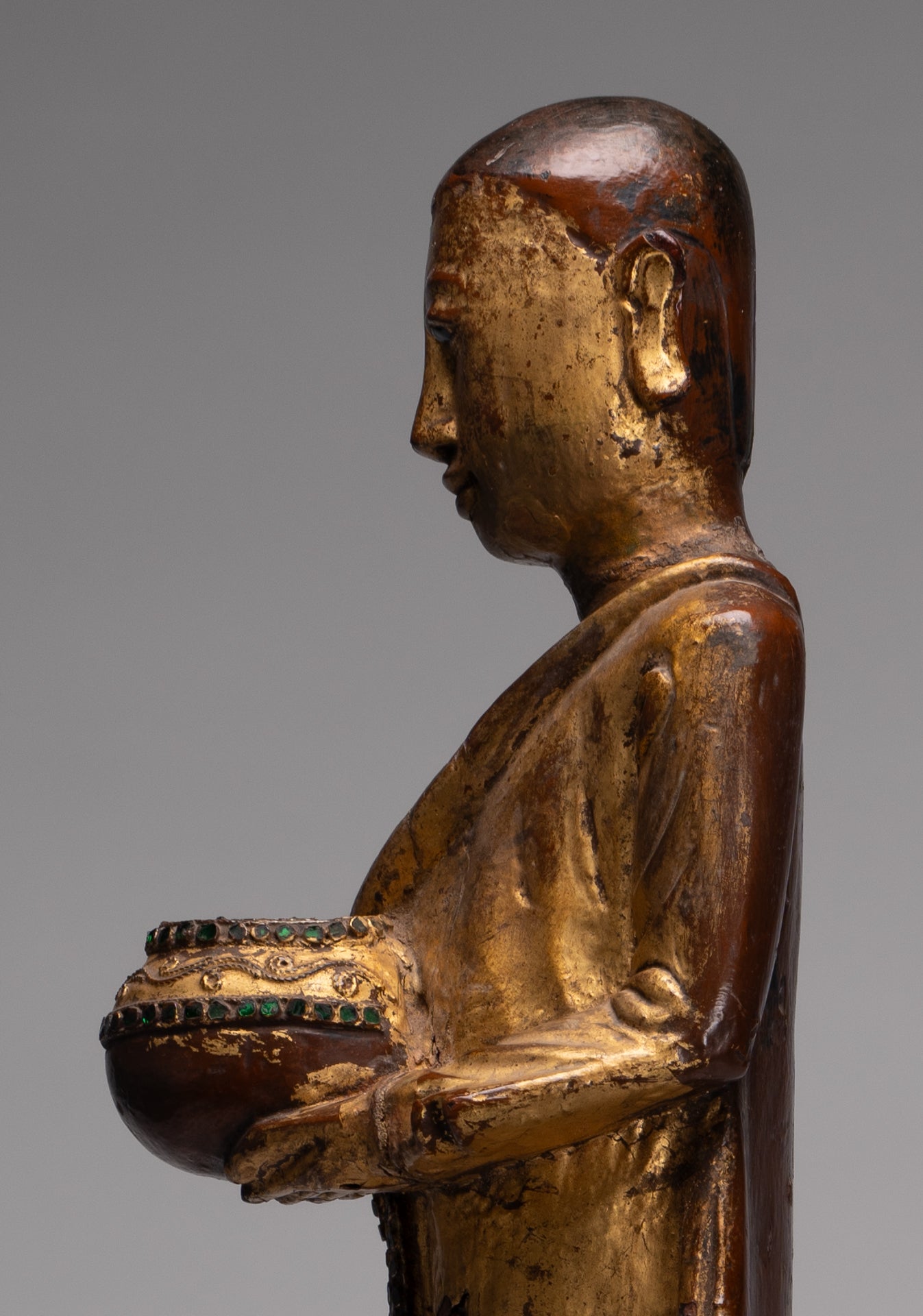 Statue de moine Mandalay en bois de style birman antique - 90 cm / 36 "