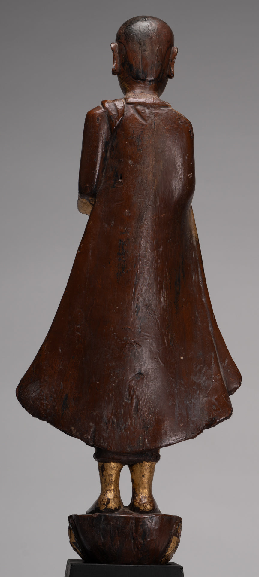 Statue de moine Mandalay en bois de style birman antique - 90 cm / 36 "