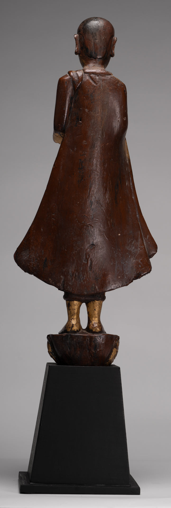 Statue de moine Mandalay en bois de style birman antique - 90 cm / 36 "