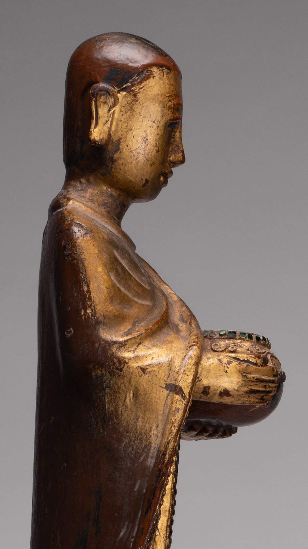 Statue de moine Mandalay en bois de style birman antique - 90 cm / 36 "