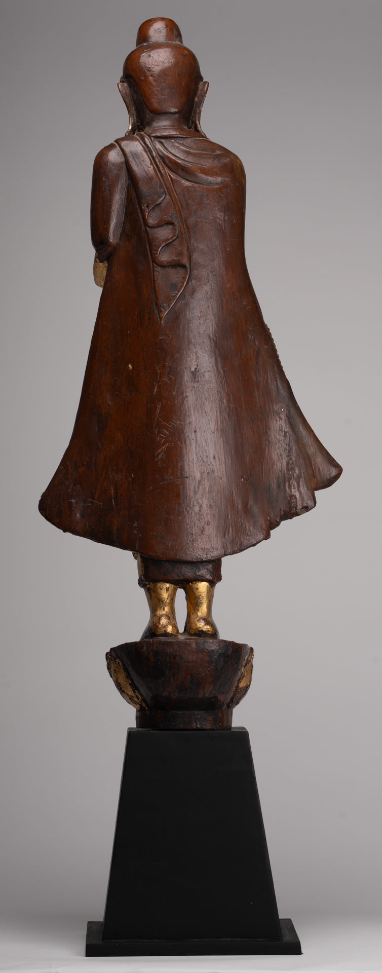 Antique Burmese Style Standing Wood Mandalay Buddha Statue - 101cm/40"