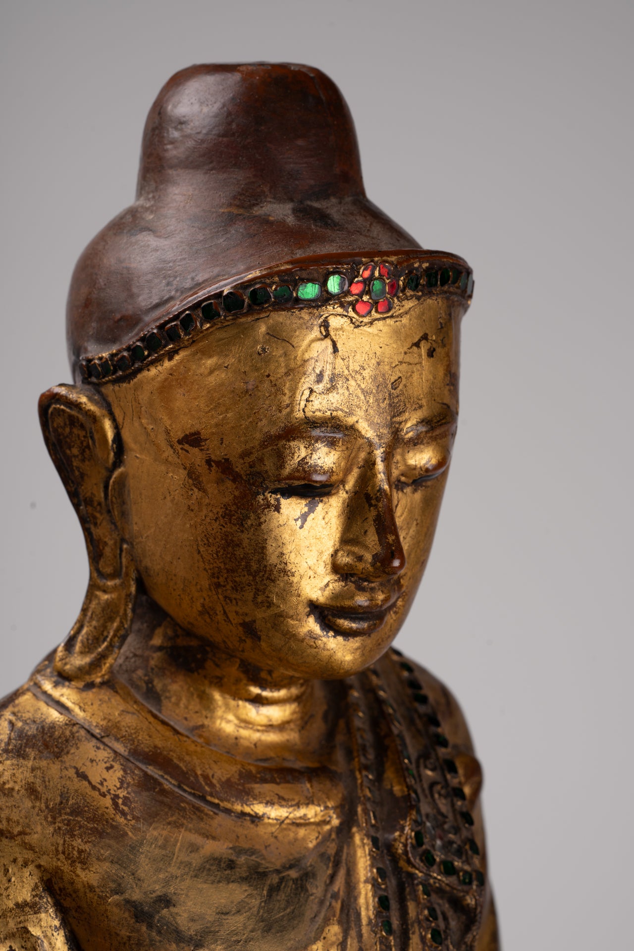 Antique Burmese Style Standing Wood Mandalay Buddha Statue - 101cm/40"