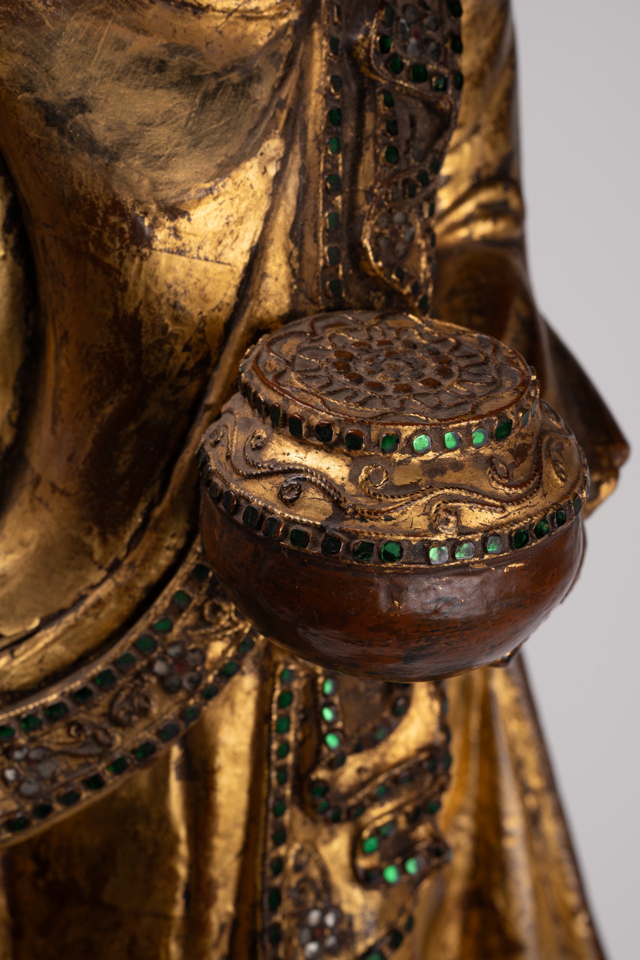 Antique Burmese Style Standing Wood Mandalay Buddha Statue - 101cm/40"