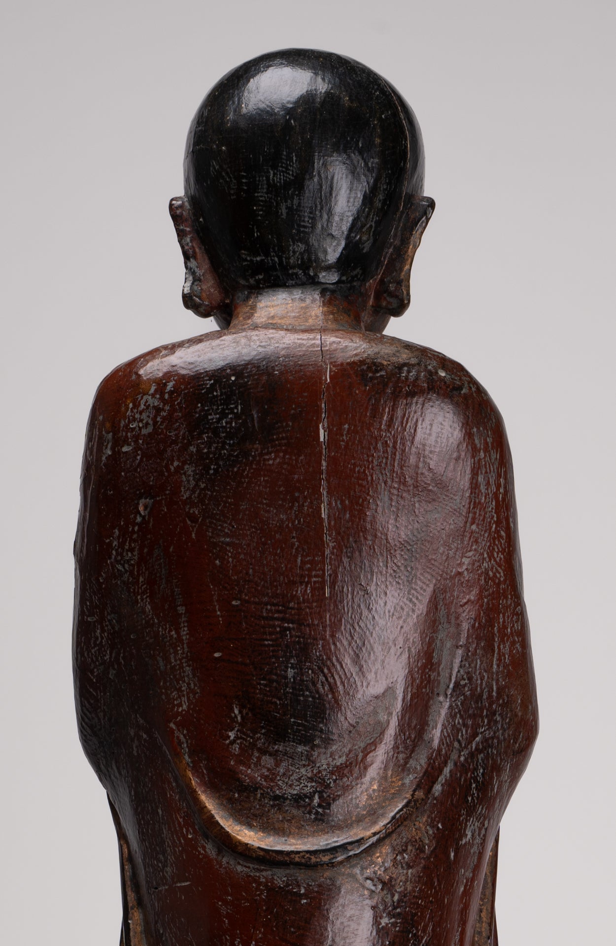 Antique Burmese Style Standing Wood Adoration Mandalay Monk Statue - 76cm/30"