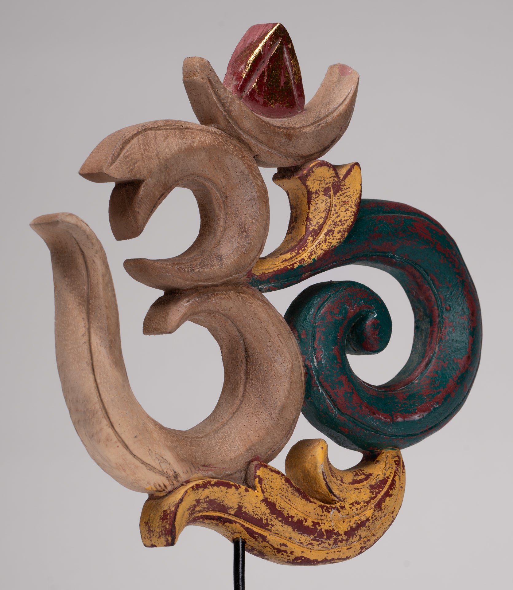 Om Statue - Mounted Indonesian Wood Om Statue - 29cm(12")